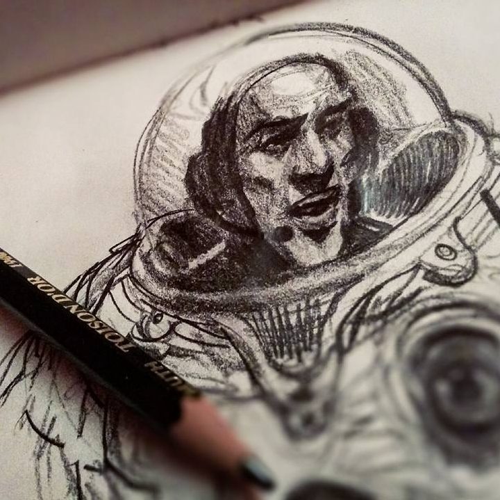dessin au fusain astronaute